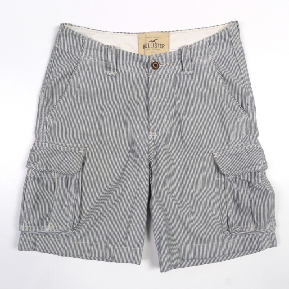 VINTAGE Hollister Cargo Shorts Button Fly Railroad Stripe Rugged Men Waist 30